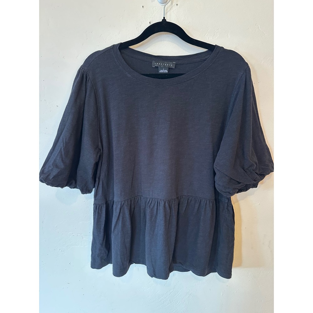 Sanctuary Womens Black Puff Sleeve Peplum Babydoll Top CT3131K60 L